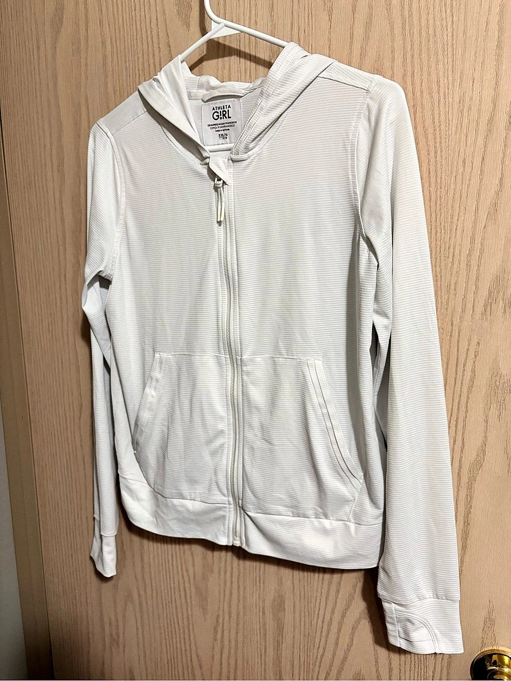 Athleta Girl Hooded Zip Jacket in White Girls XL Like New